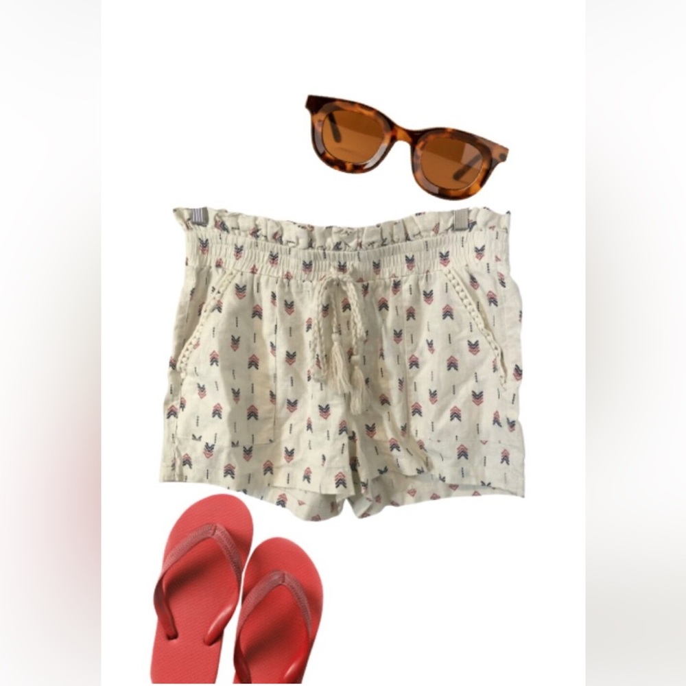 Wallflower pull on drawstring linen blend relaxed fit shorts size L